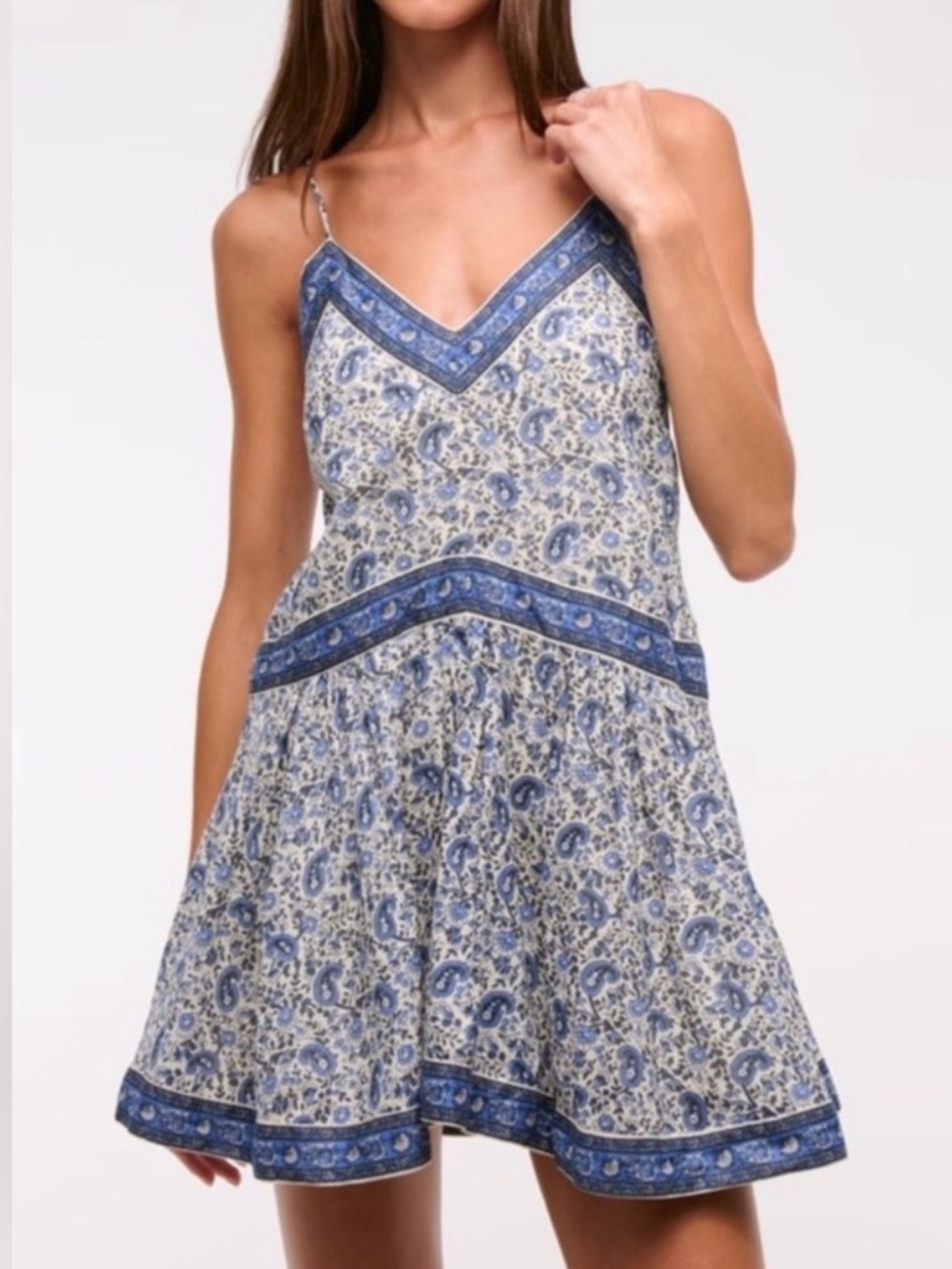 Abercrombie & Fitch Blue Paisley V-Neck Flowy Mini Skort Romper Large NWT